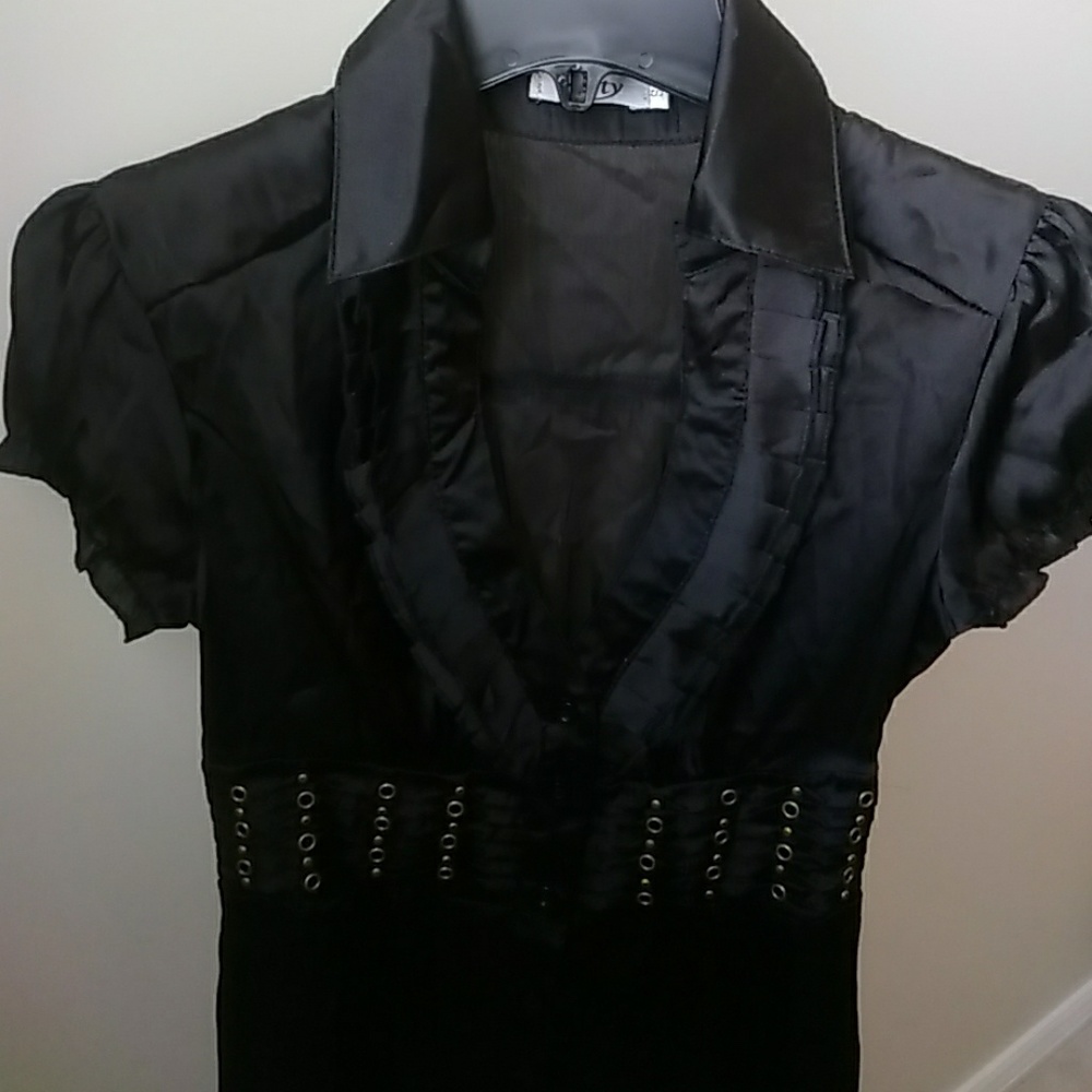 Fabulous satin black collared button down shirt.